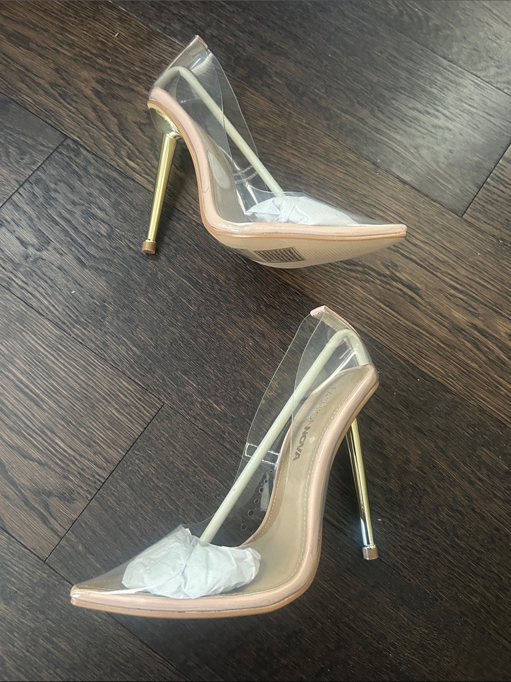 Fashion Nova translucent pink heels, size 9, new
